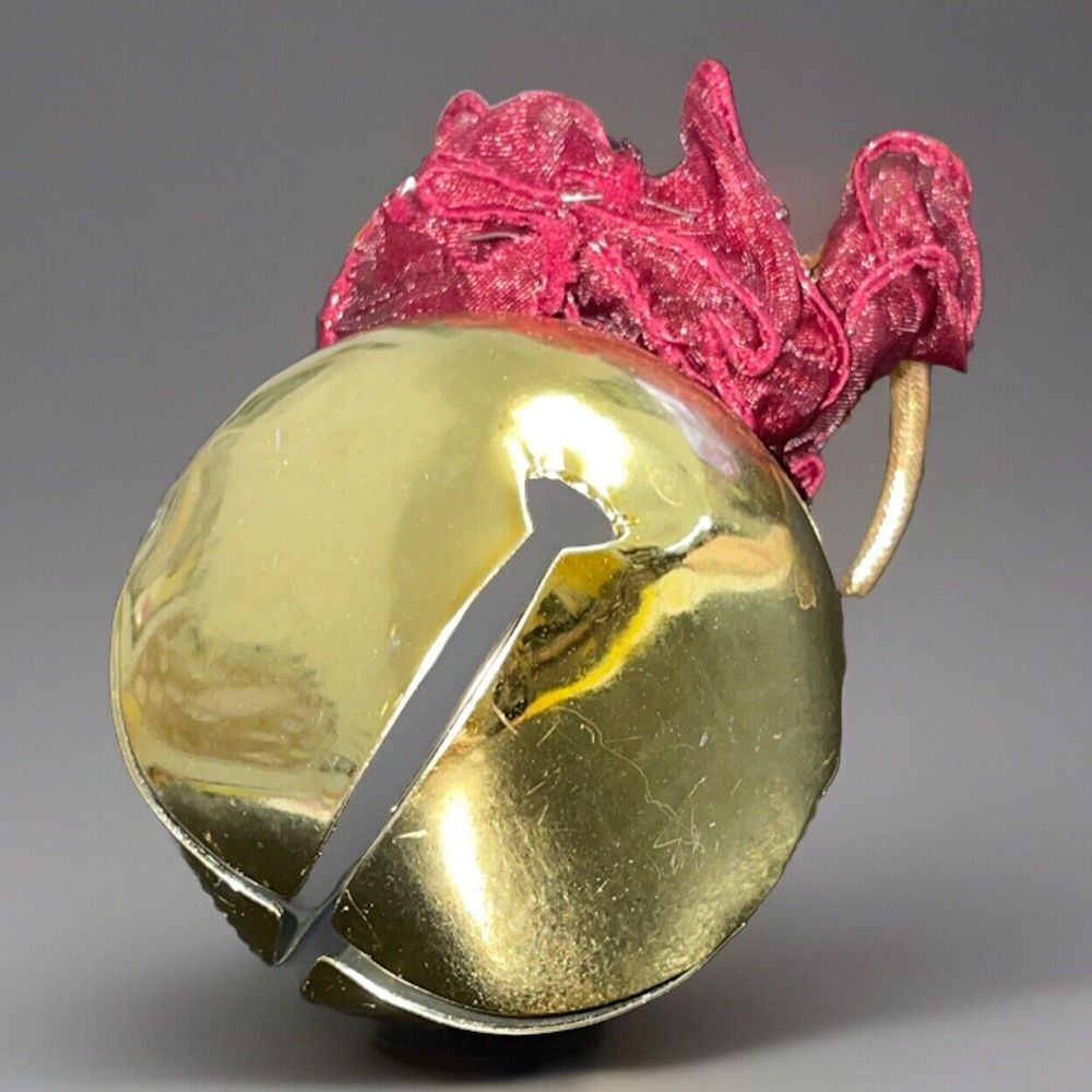 Gold‎ ✨Christmas Jingle Bell Large Ornament Works Maroon Ribbon